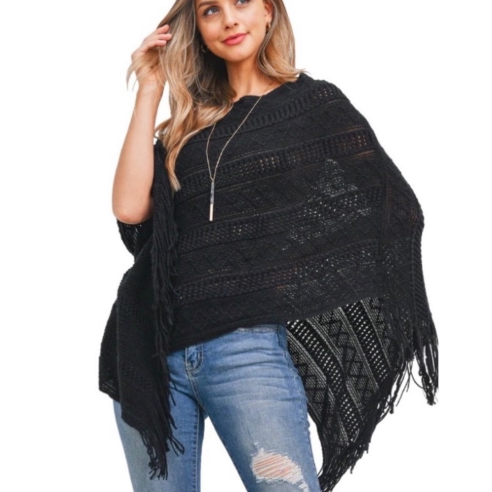 Riah Fashions Fringed Poncho